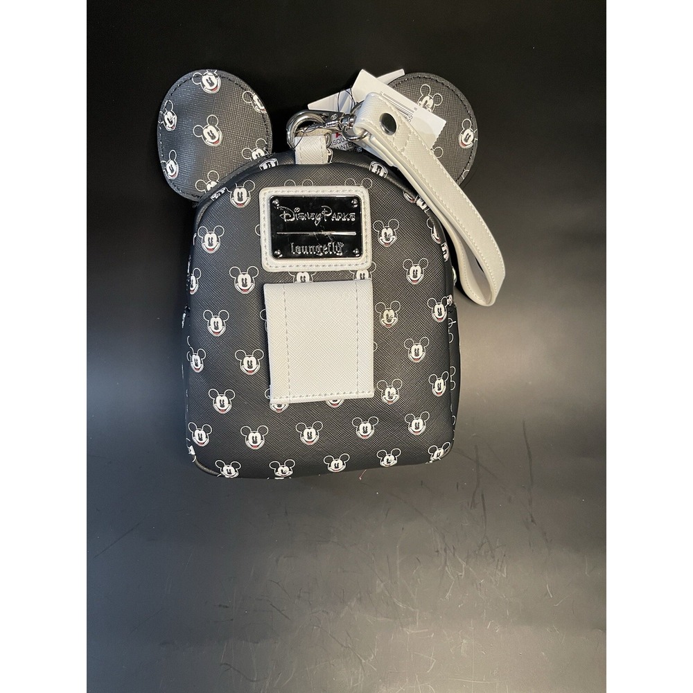 Disney Parks Loungefly Mickey Mouse Faces Mini Backpack Wristlet Black White NWT - Picture 3 of 11